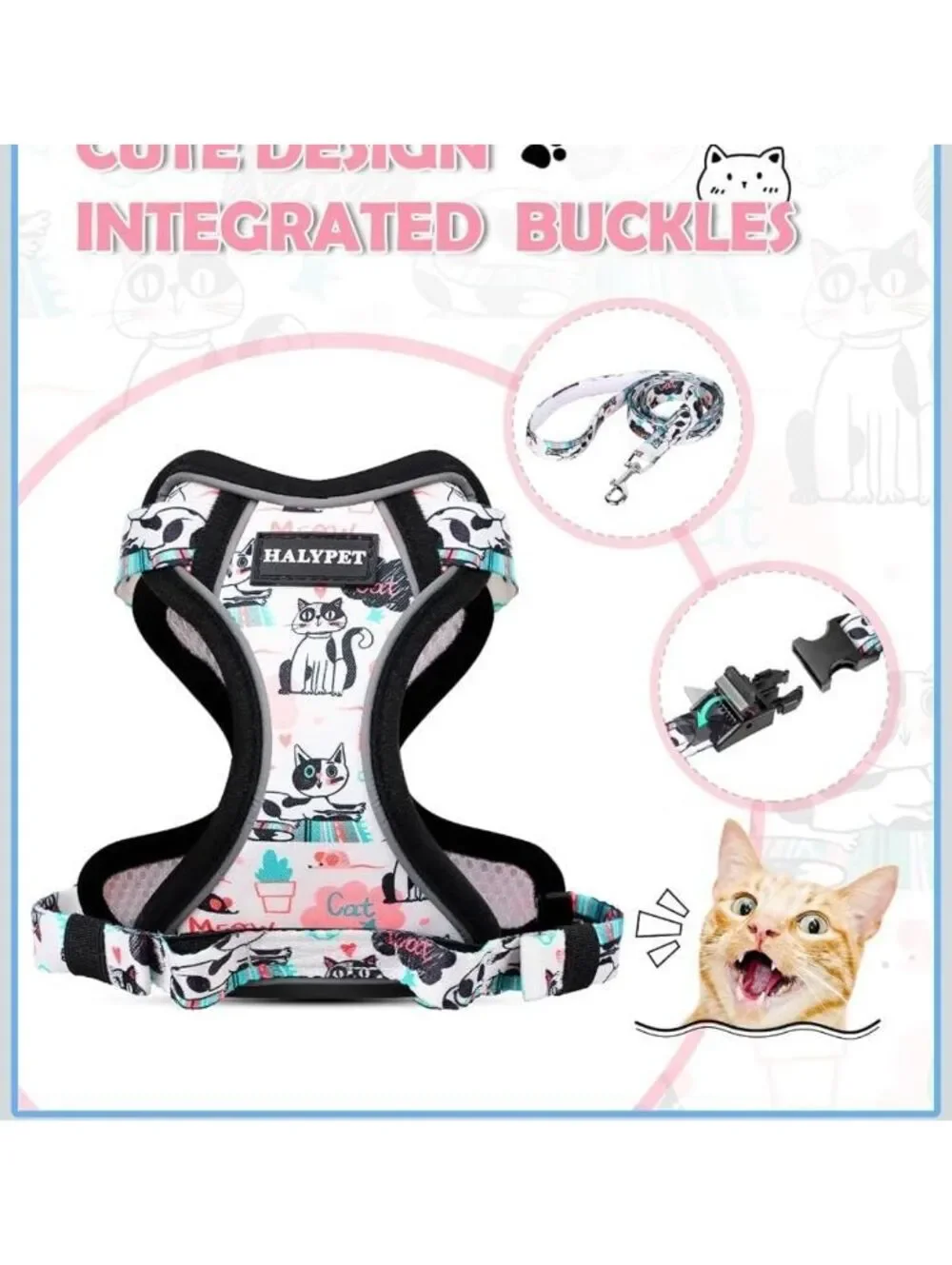 Escape-Proof Cat Harness and Leash Set with Integrated Buckles -Medium Size